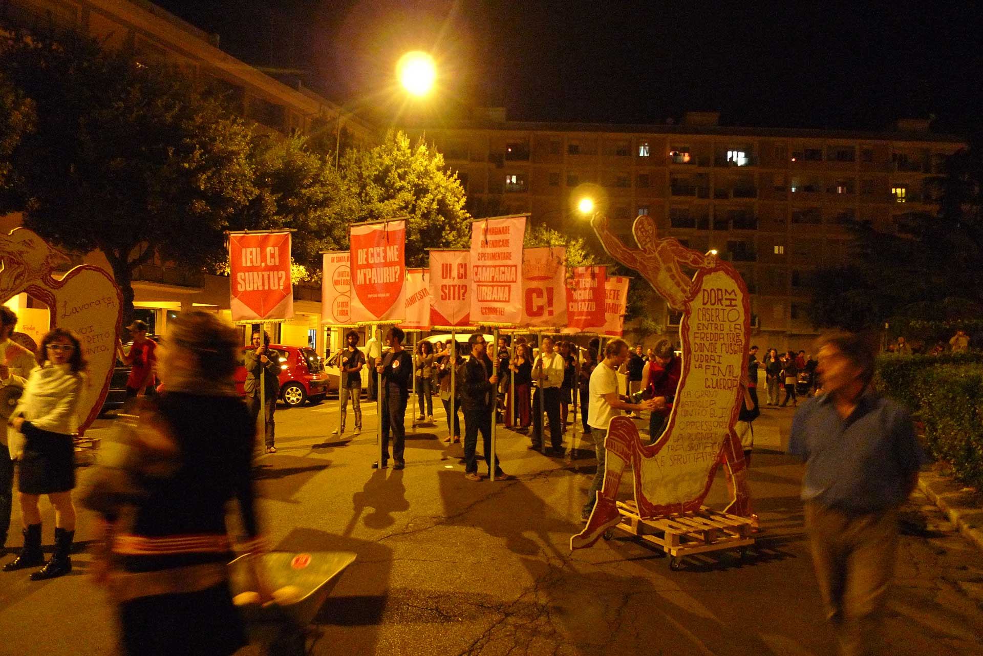 Street demonstration at night