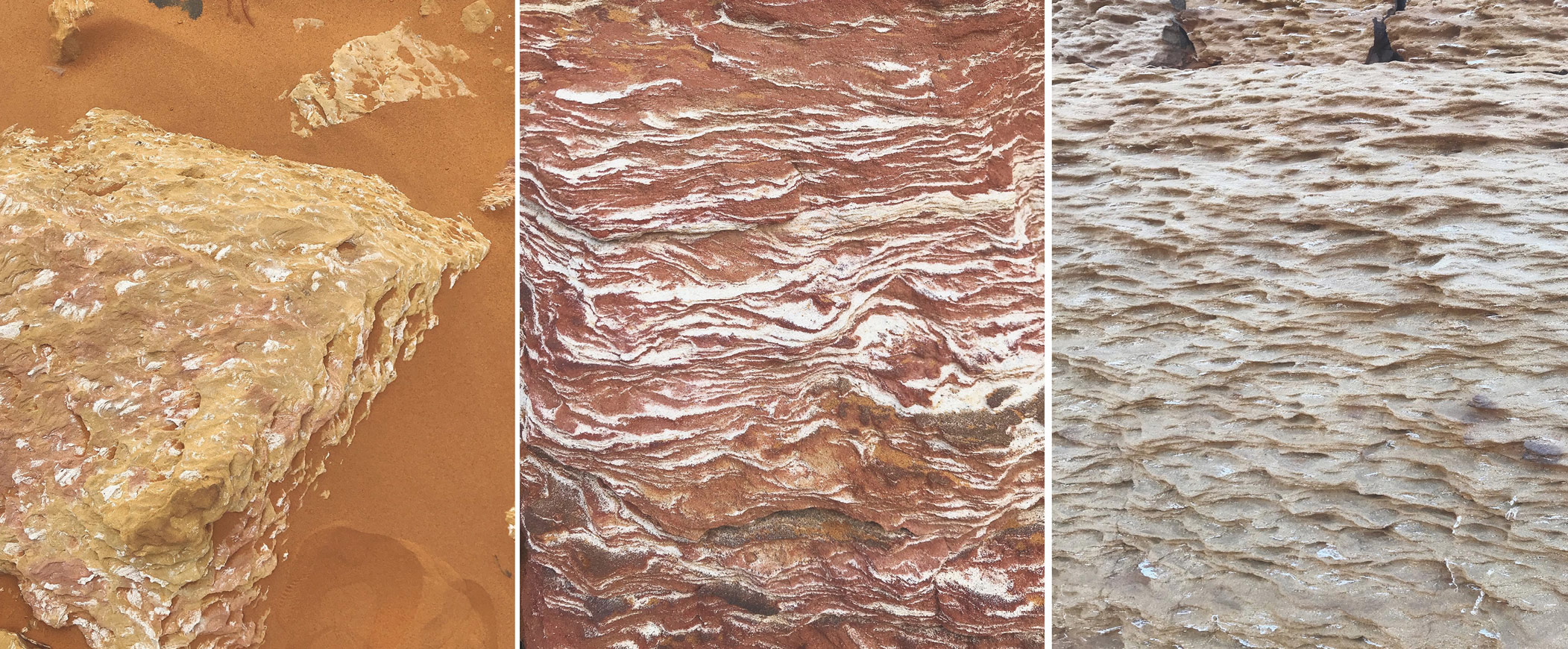 There are three distinct images of textured stones